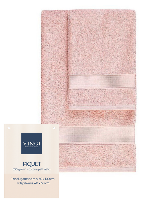 VINGI - Set 1+1 Asciugamano Viso e Ospite Spugna Tinta Unita