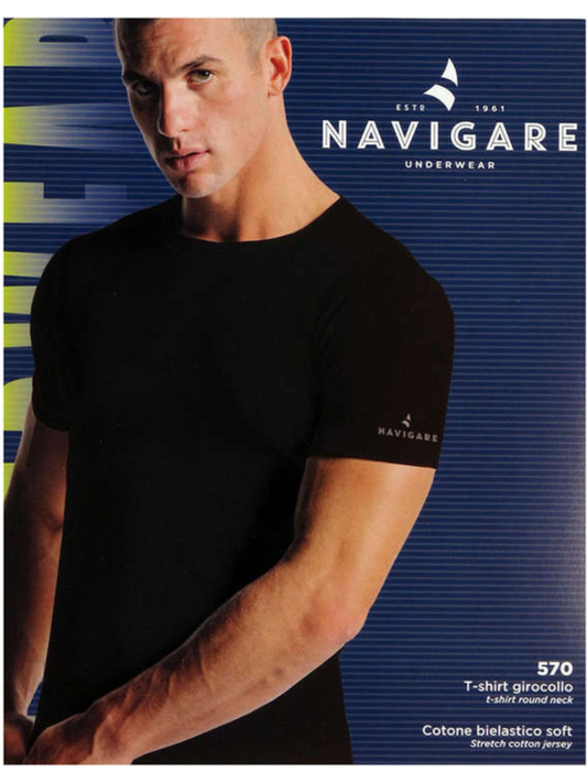 NAVIGARE - 570 T-shirt Uomo Girocollo in Cotone Bielastico - 3 Pezzi