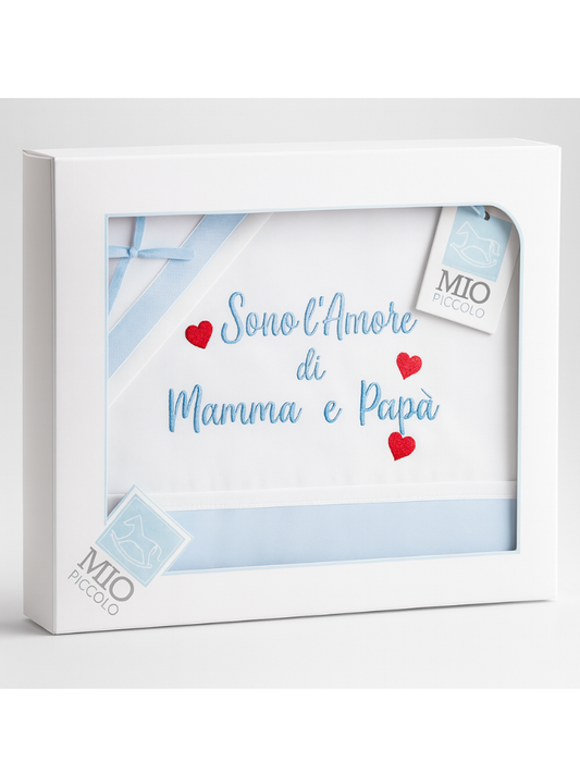 MIO PICCOLO - Set Lenzuola Culla 100% Cotone Amore di Mamma e Papà - Art.37