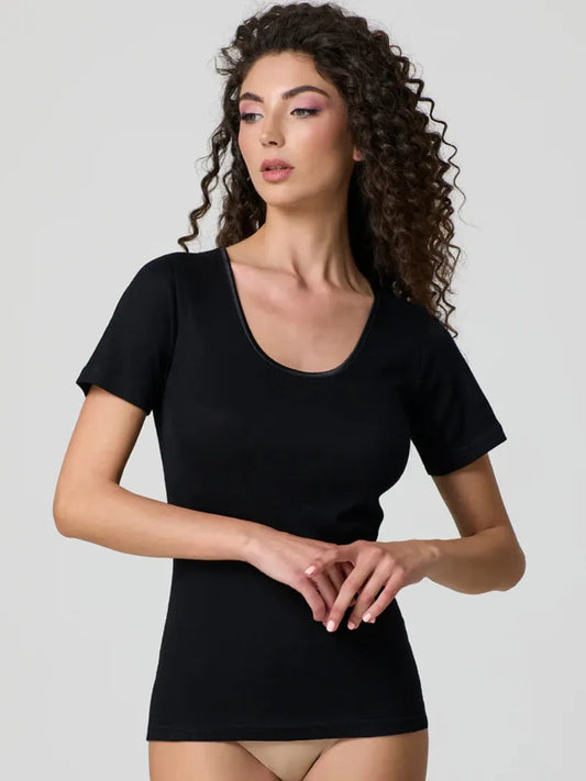 T-shirt Donna in Cotone e Profilo in Raso Jadea 9005 - 3 Pezzi