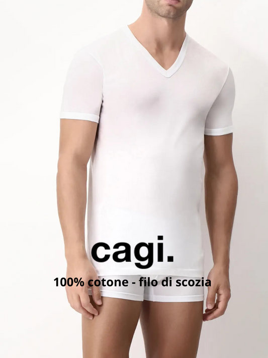 CAGI - T-shirt Uomo Scollo a V cotone Filo di Scozia - 1304