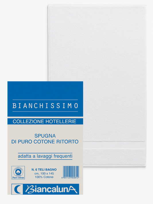 BIANCALUNA - Telo Bagno Spugna 100% Cotone Collezione Hotellerie - 6 Pezzi