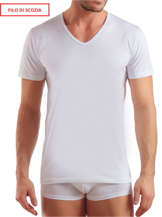 ENRICO COVERI - ET1131 T-shirt uomo scollo a V filo di scozia - 3 pezzi