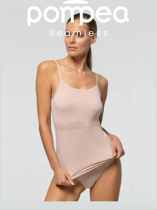 Pompea - Canotta Spalla Stretta in Microfibra SEAMLESS - 3 Pezzi