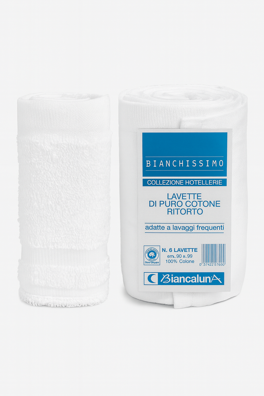 BIANCALUNA - Lavette 100% Cotone Collezione Hotellerie - 6 Pezzi