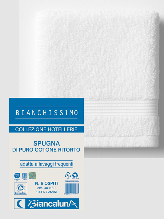 BIANCALUNA - Asciugamano Ospite Spugna 100% Cotone Collezione Hotellerie - 6 Pezzi