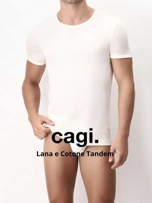 CAGI - T-shirt Uomo Girocollo in Lana e Cotone - 5330