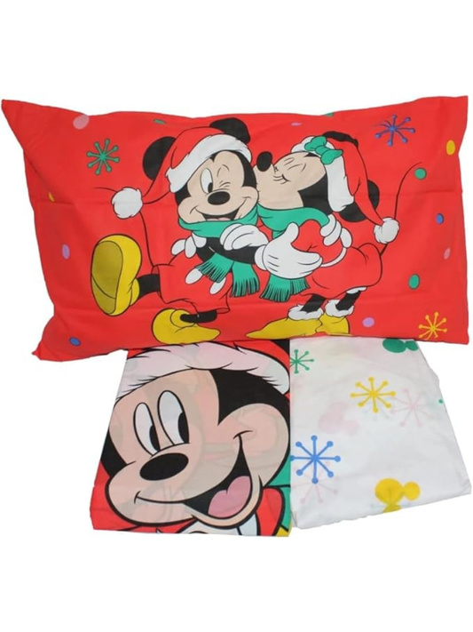 DISNEY - Completo letto MICKEY MOUSE NATALE 100% Cotone - Singolo