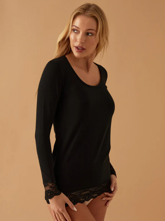 Maglia Manica Lunga con Pizzo in Cotone Jadea 4268