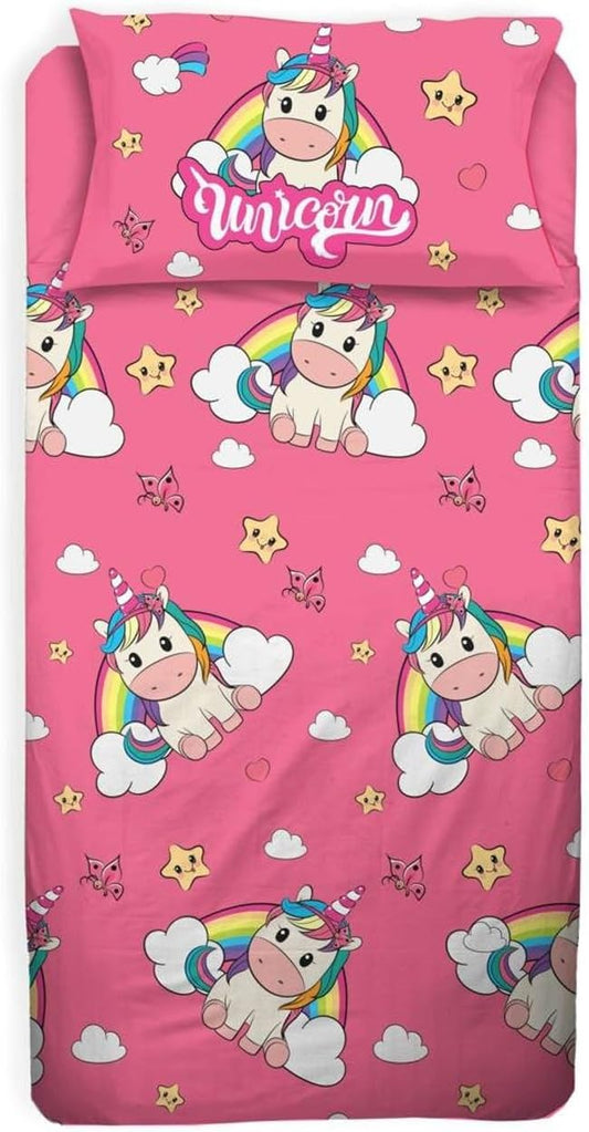 HERMET - Completo letto singolo UNICORNO 100% cotone